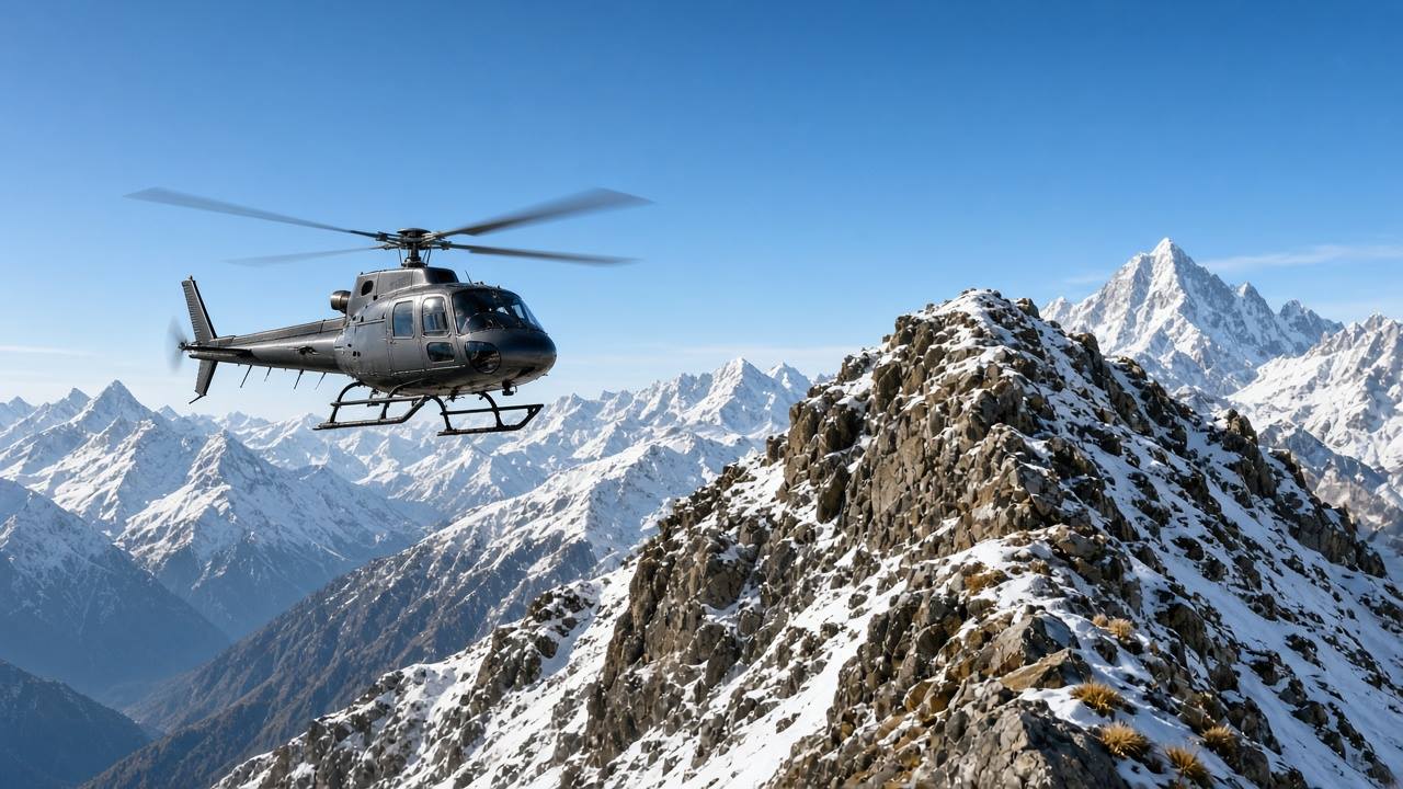 Rescue helicopter in the high Himalaya